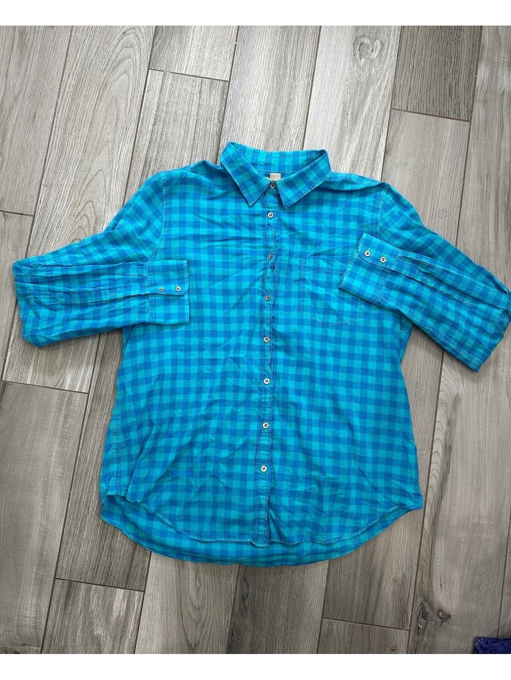 J.Crew Women's Blue Plaid Button-Up Shirt XL
